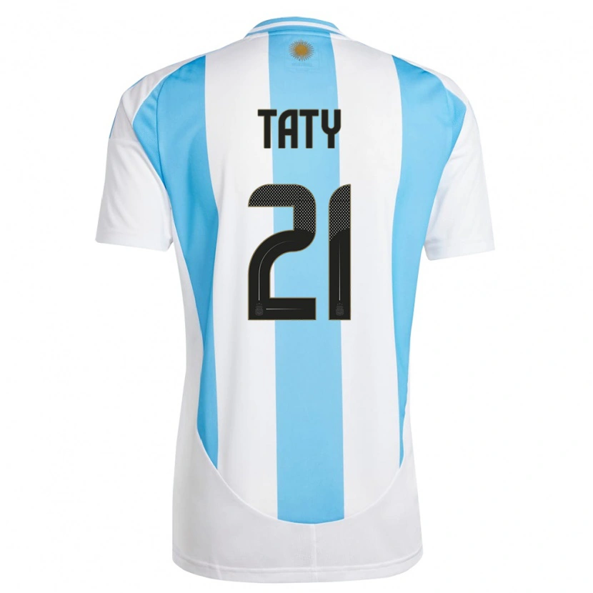 Danxen Bambino Maglia Argentina Taty Castellanos #21 Bianco Blu Kit Gara Home 24-26 Maglietta