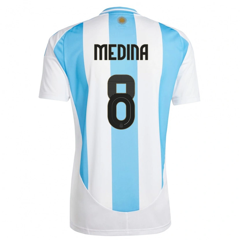 Danxen Bambino Maglia Argentina Cristian Medina #8 Bianco Blu Kit Gara Home 24-26 Maglietta
