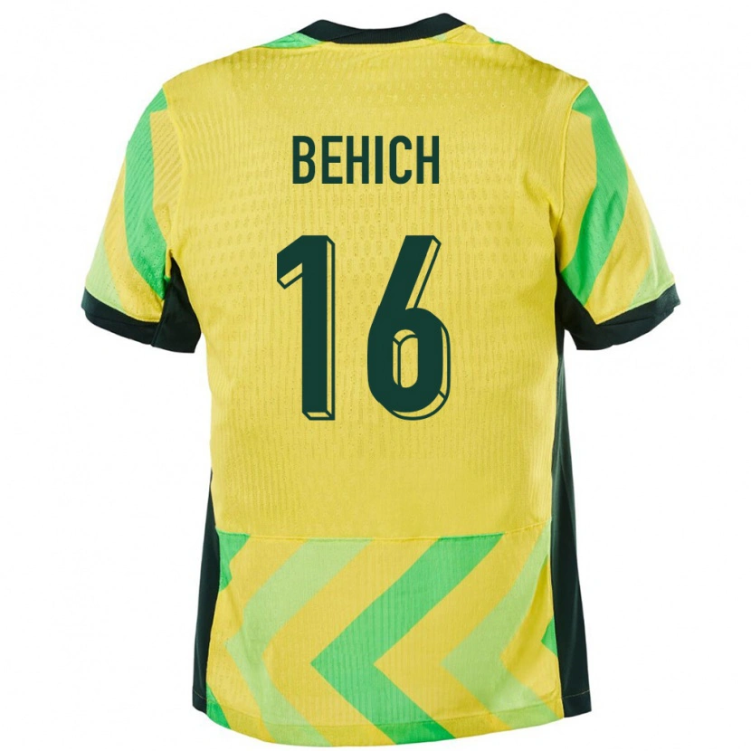 Danxen Bambino Maglia Australia Aziz Behich #16 Oro Kit Gara Home 24-26 Maglietta
