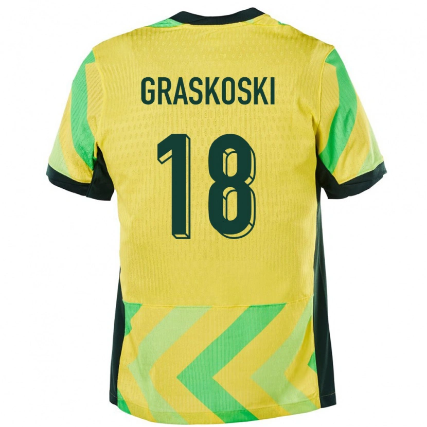 Danxen Bambino Maglia Australia Daniel Graskoski #18 Oro Kit Gara Home 24-26 Maglietta