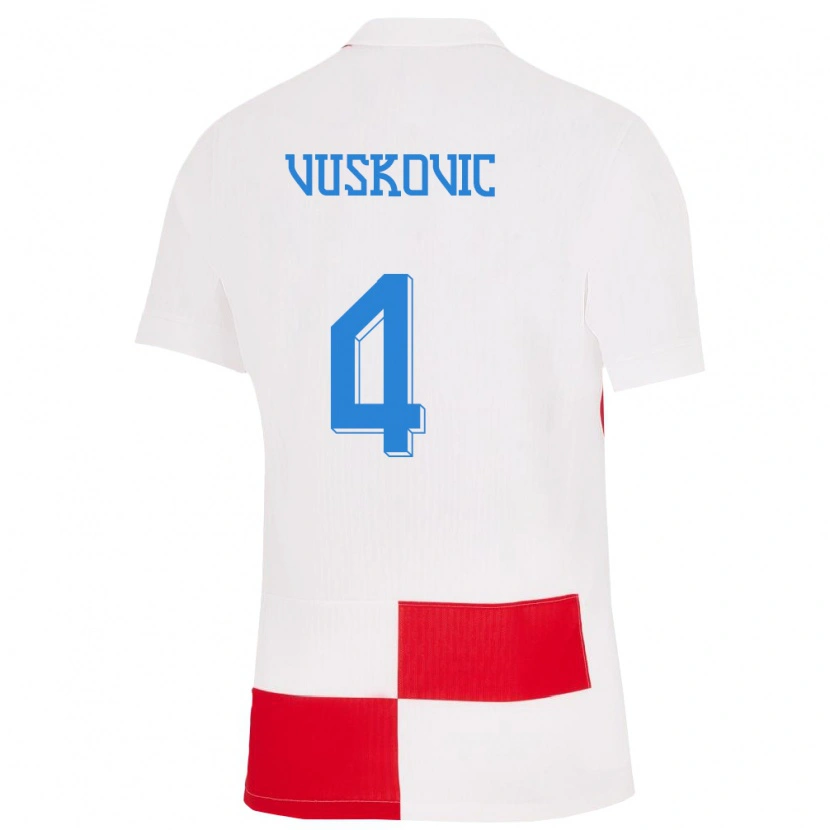 Danxen Bambino Maglia Croazia Luka Vuskovic #4 Bianco Rosso Kit Gara Home 24-26 Maglietta