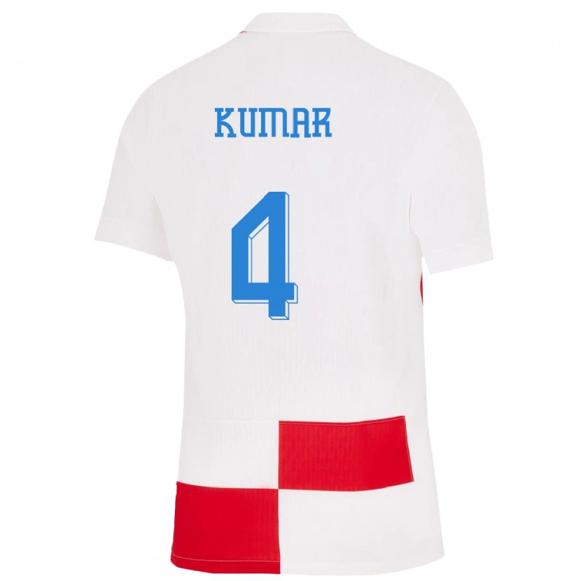 Danxen Bambino Maglia Croazia Raul Kumar #4 Bianco Rosso Kit Gara Home 24-26 Maglietta