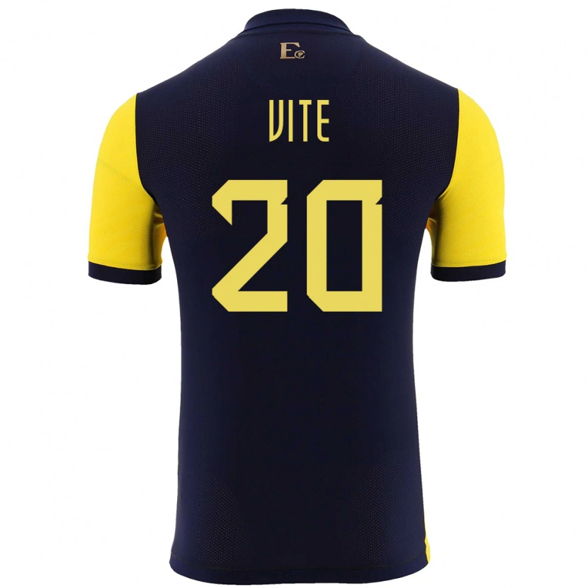 Danxen Bambino Maglia Ecuador Pedro Vite #20 Giallo Kit Gara Home 24-26 Maglietta