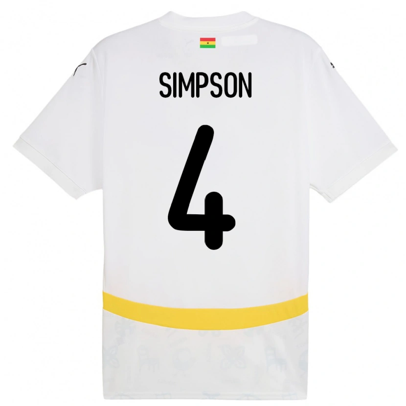 Danxen Bambino Maglia Ghana Razak Simpson #4 Bianco Kit Gara Home 24-26 Maglietta