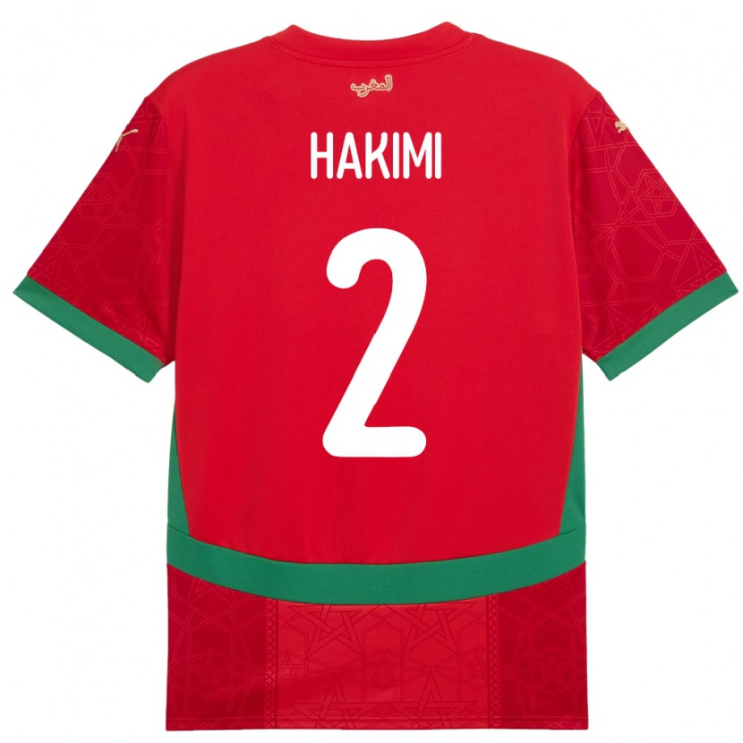 Danxen Bambino Maglia Marocco Achraf Hakimi #2 Rosso Kit Gara Home 24-26 Maglietta