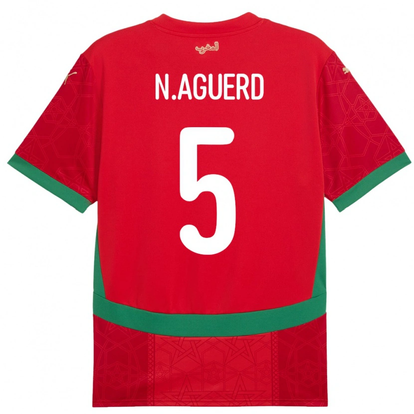 Danxen Bambino Maglia Marocco Nayef Aguerd #5 Rosso Kit Gara Home 24-26 Maglietta
