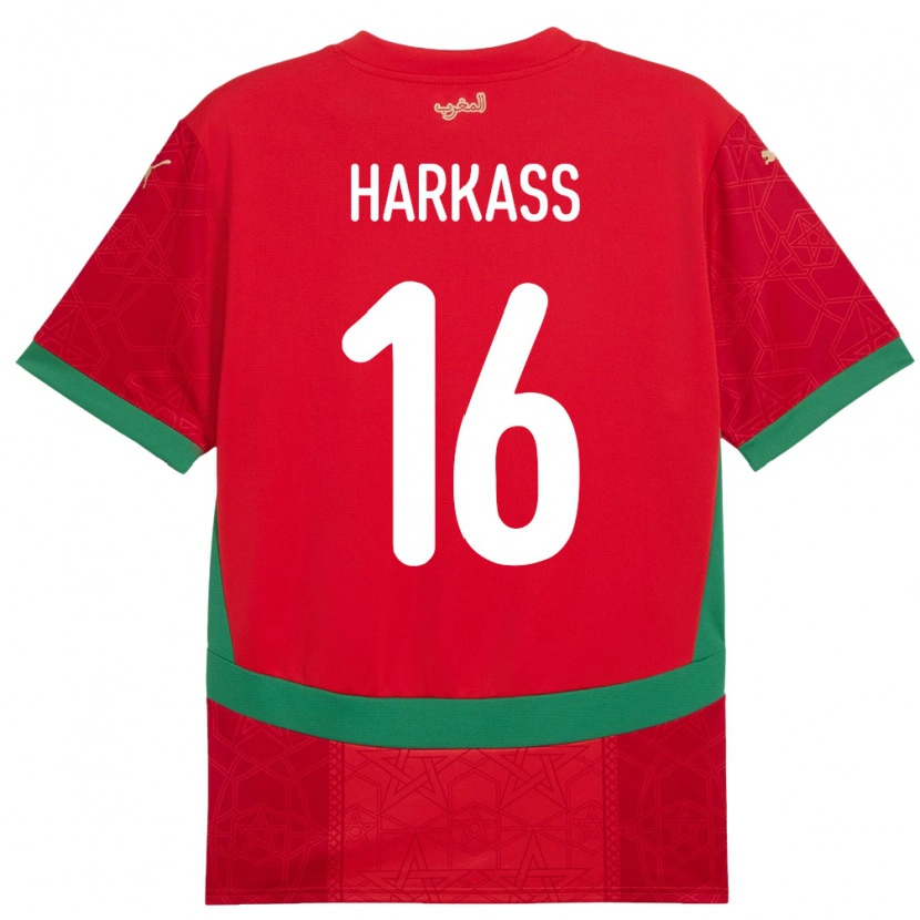 Danxen Bambino Maglia Marocco Jamal Harkass #16 Rosso Kit Gara Home 24-26 Maglietta