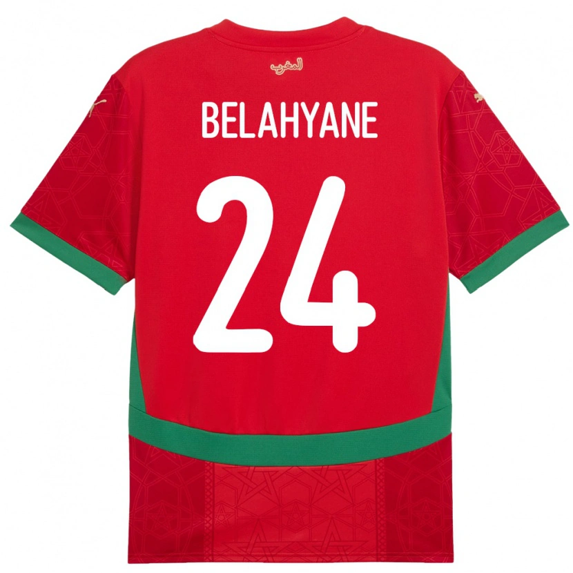 Danxen Bambino Maglia Marocco Reda Belahyane #24 Rosso Kit Gara Home 24-26 Maglietta