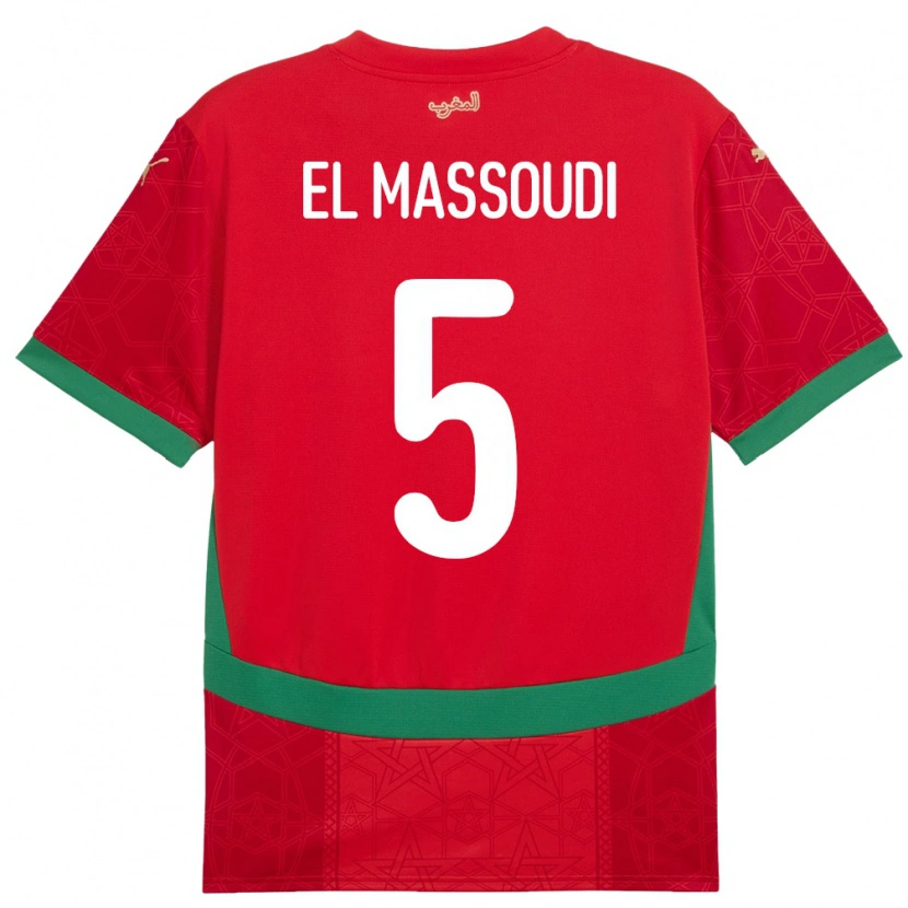 Danxen Bambino Maglia Marocco Nassim El Massoudi #5 Rosso Kit Gara Home 24-26 Maglietta