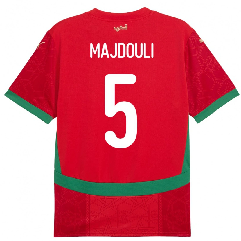 Danxen Bambino Maglia Marocco Wael Majdouli #5 Rosso Kit Gara Home 24-26 Maglietta