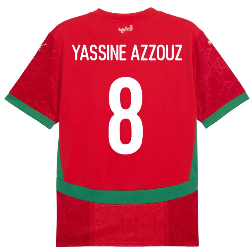Danxen Bambino Maglia Marocco Mohamed Yassine Azzouz #8 Rosso Kit Gara Home 24-26 Maglietta