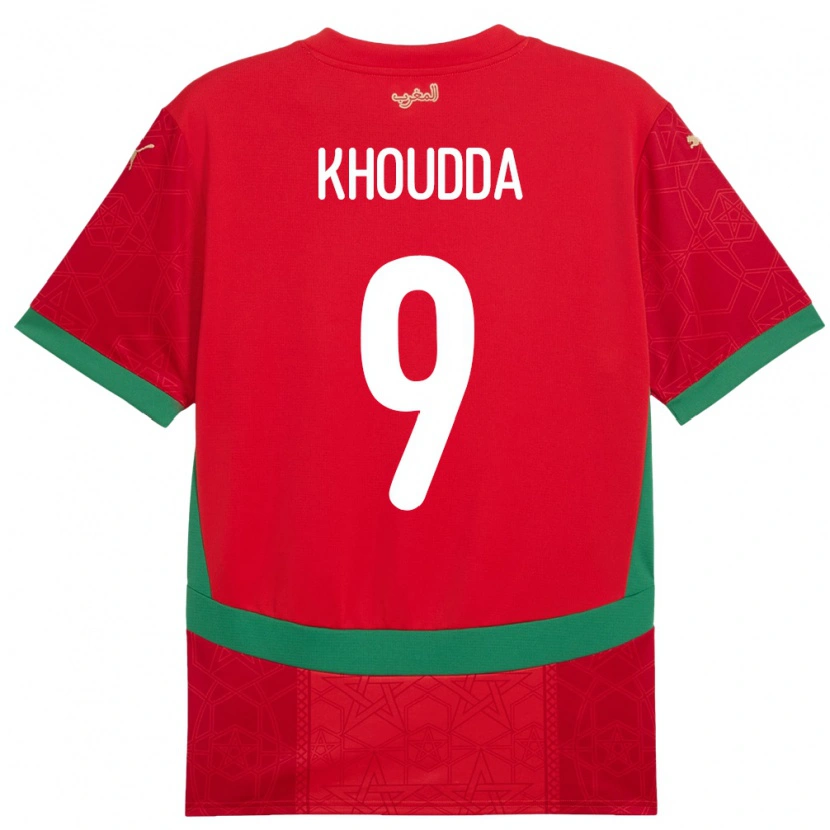 Danxen Bambino Maglia Marocco Youssef Khoudda #9 Rosso Kit Gara Home 24-26 Maglietta