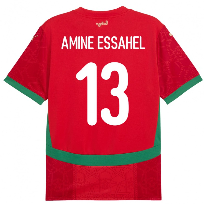 Danxen Bambino Maglia Marocco Mohamed Amine Essahel #13 Rosso Kit Gara Home 24-26 Maglietta