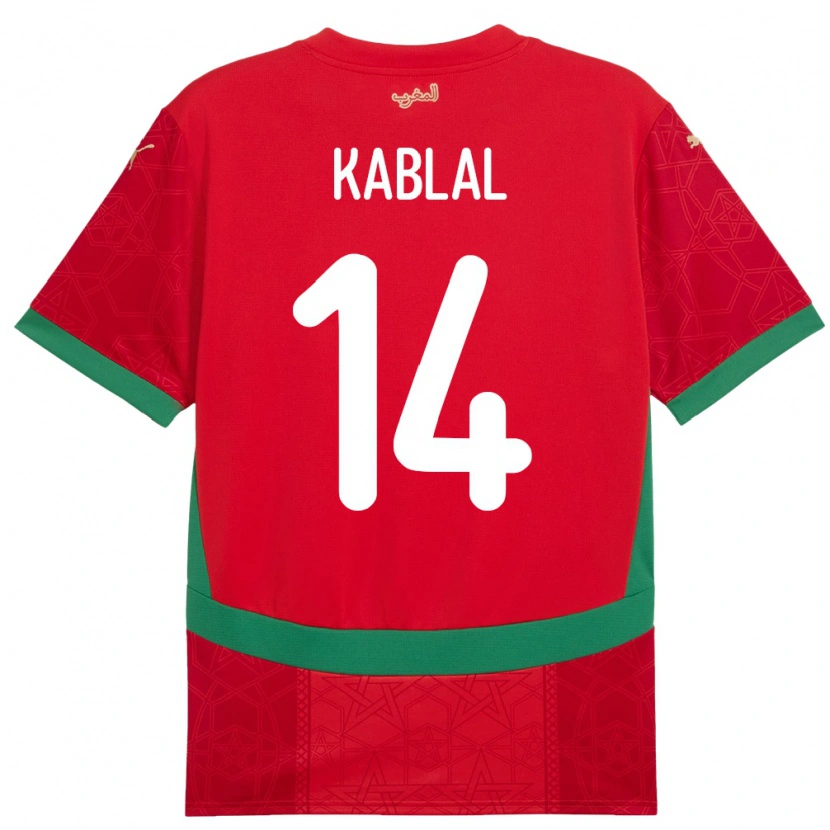 Danxen Bambino Maglia Marocco Yahya Kablal #14 Rosso Kit Gara Home 24-26 Maglietta