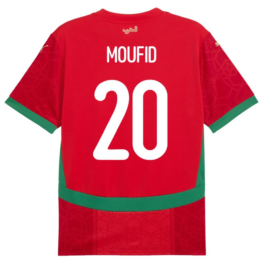 Danxen Bambino Maglia Marocco Mohamed Moufid #20 Rosso Kit Gara Home 24-26 Maglietta