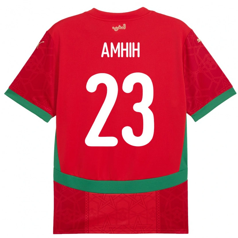 Danxen Bambino Maglia Marocco Yassine Amhih #23 Rosso Kit Gara Home 24-26 Maglietta