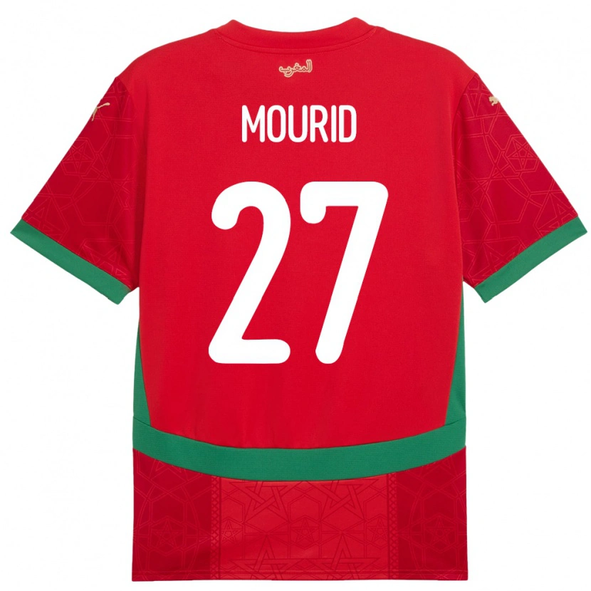 Danxen Bambino Maglia Marocco Aymane Mourid #27 Rosso Kit Gara Home 24-26 Maglietta