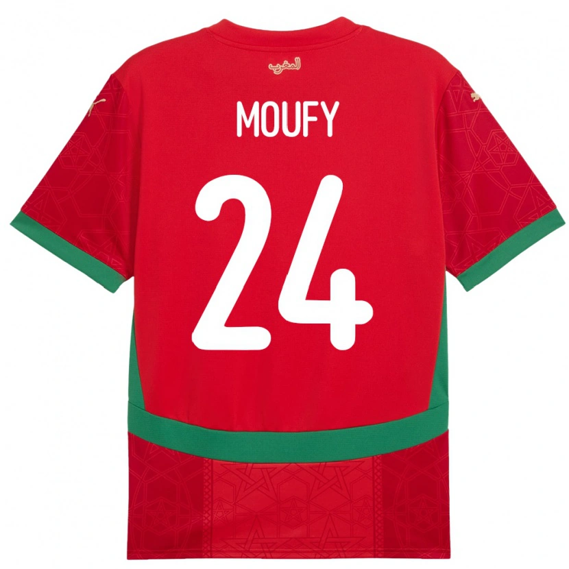 Danxen Bambino Maglia Marocco Fahd Moufy #24 Rosso Kit Gara Home 24-26 Maglietta