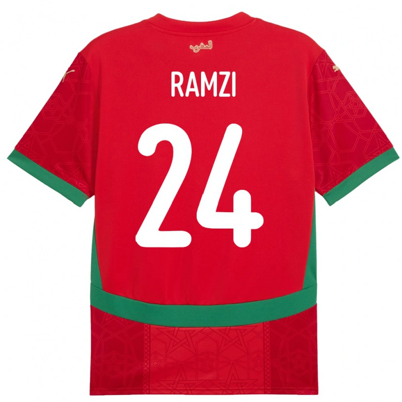 Danxen Bambino Maglia Marocco Achraf Ramzi #24 Rosso Kit Gara Home 24-26 Maglietta