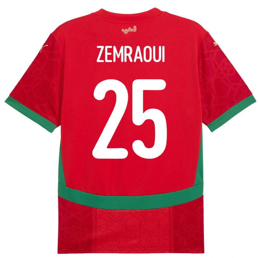 Danxen Bambino Maglia Marocco Oussama Zemraoui #25 Rosso Kit Gara Home 24-26 Maglietta
