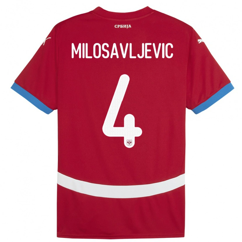 Danxen Bambino Maglia Serbia Veljko Milosavljevic #4 Rosso Kit Gara Home 24-26 Maglietta
