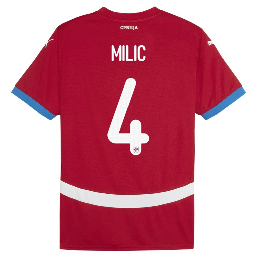 Danxen Bambino Maglia Serbia Lazar Milic #4 Rosso Kit Gara Home 24-26 Maglietta