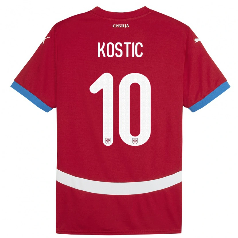 Danxen Bambino Maglia Serbia Bogdan Kostic #10 Rosso Kit Gara Home 24-26 Maglietta