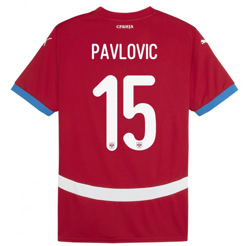 Danxen Bambino Maglia Serbia Dusan Pavlovic #15 Rosso Kit Gara Home 24-26 Maglietta