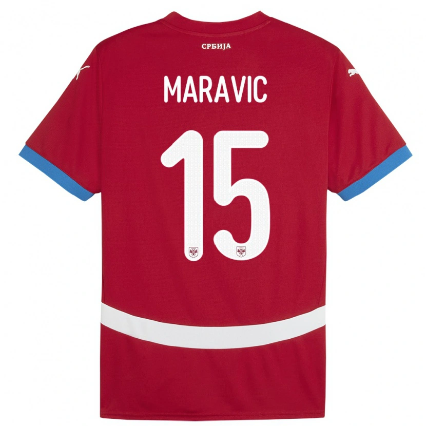 Danxen Bambino Maglia Serbia Mateo Maravic #15 Rosso Kit Gara Home 24-26 Maglietta