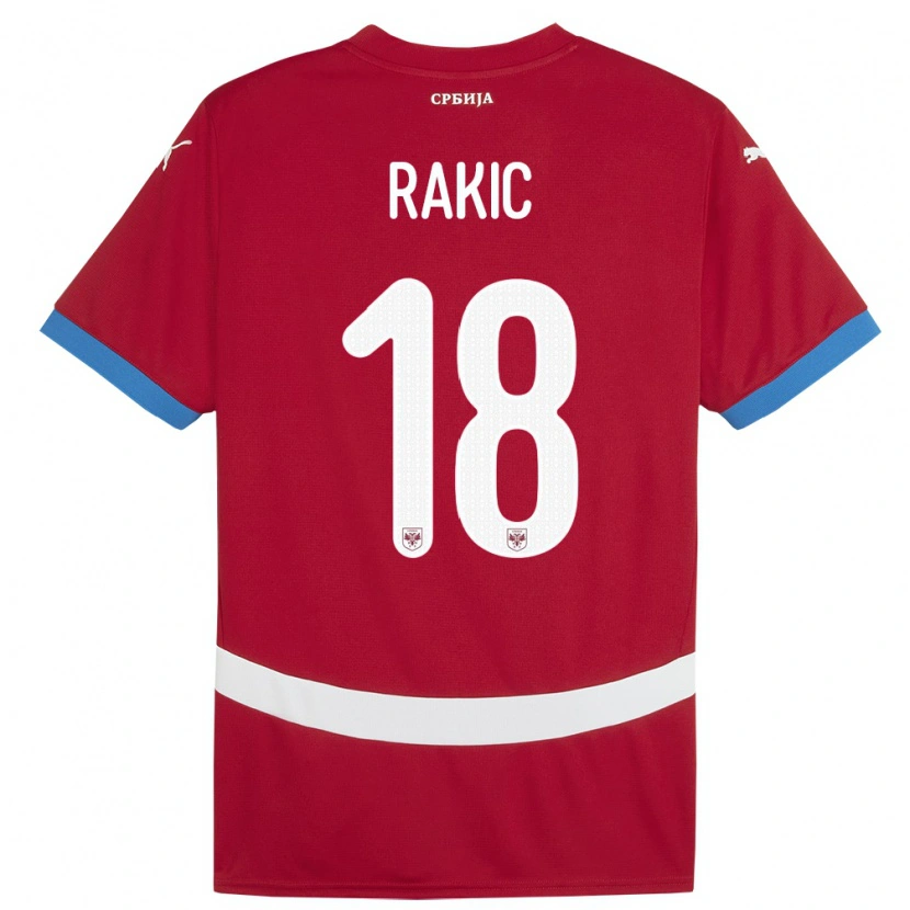Danxen Bambino Maglia Serbia Strahinja Rakic #18 Rosso Kit Gara Home 24-26 Maglietta