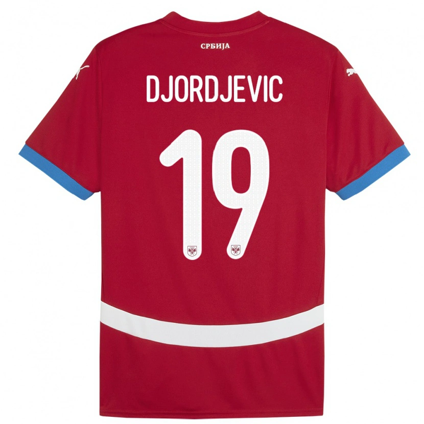 Danxen Bambino Maglia Serbia Luka Djordjevic #19 Rosso Kit Gara Home 24-26 Maglietta