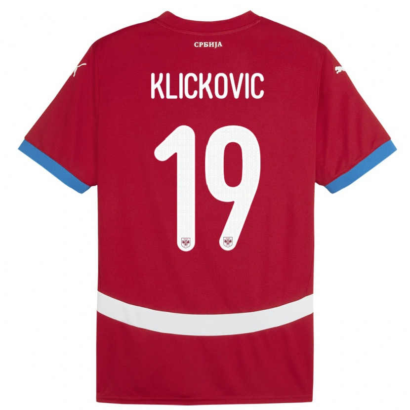 Danxen Bambino Maglia Serbia Maksim Klickovic #19 Rosso Kit Gara Home 24-26 Maglietta