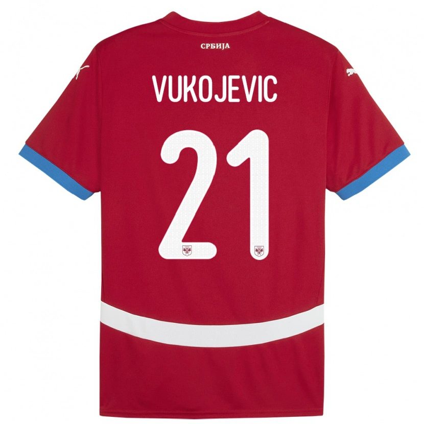Danxen Bambino Maglia Serbia Veljko Vukojevic #21 Rosso Kit Gara Home 24-26 Maglietta