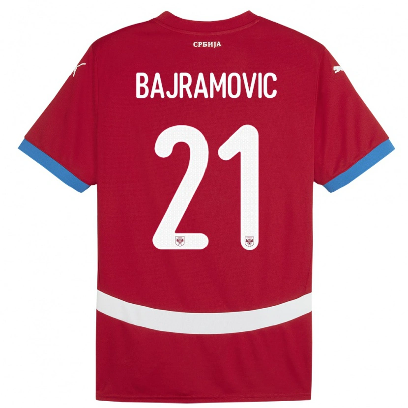 Danxen Bambino Maglia Serbia Eldin Bajramovic #21 Rosso Kit Gara Home 24-26 Maglietta