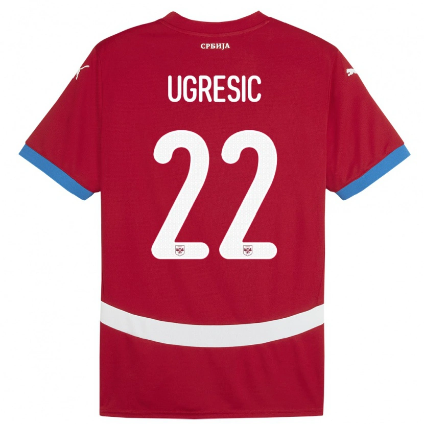 Danxen Bambino Maglia Serbia Ognjen Ugresic #22 Rosso Kit Gara Home 24-26 Maglietta