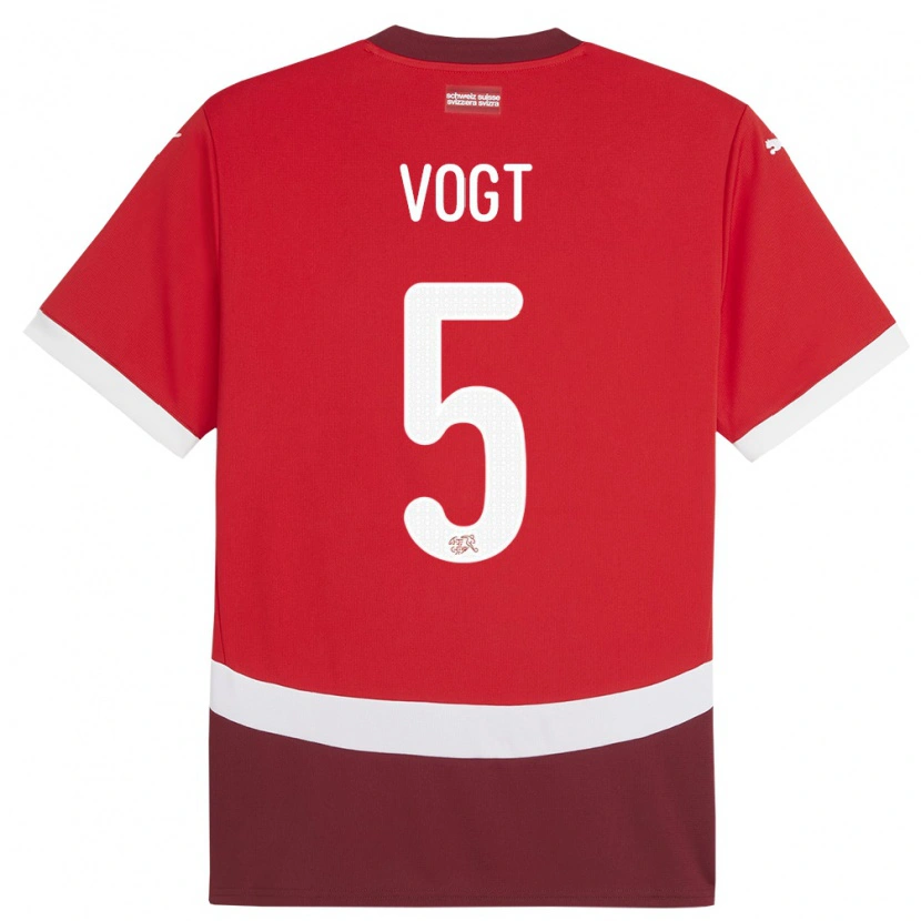 Danxen Bambino Maglia Svizzera Gian Vogt #5 Rosso Kit Gara Home 24-26 Maglietta