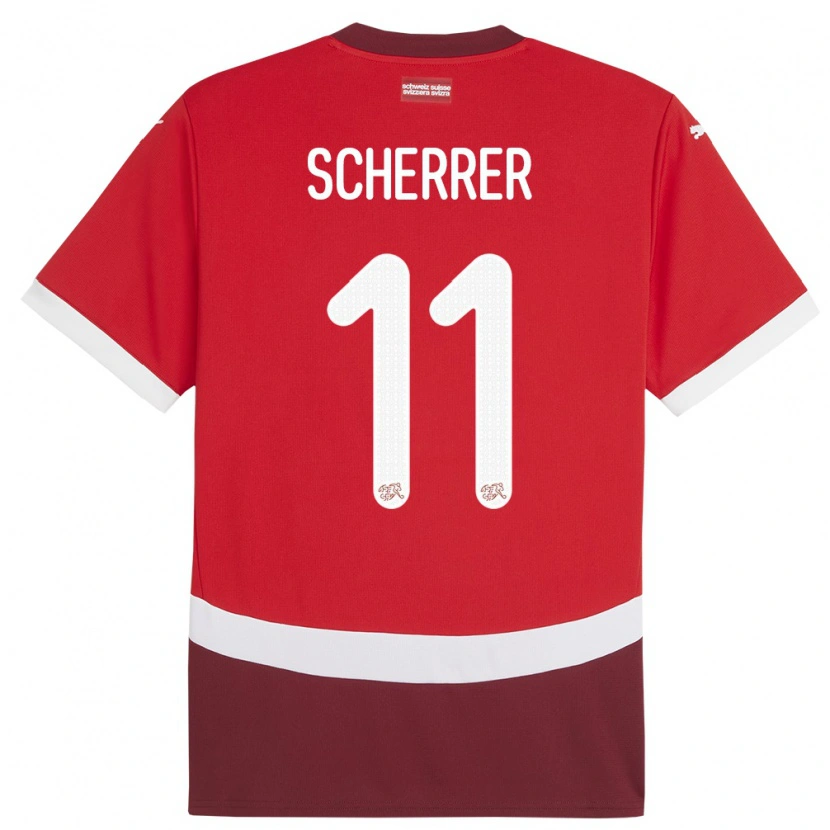 Danxen Bambino Maglia Svizzera Nevio Scherrer #11 Rosso Kit Gara Home 24-26 Maglietta