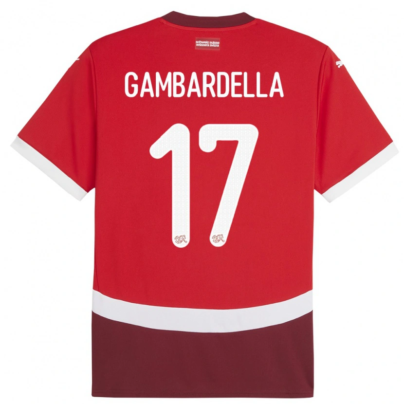 Danxen Bambino Maglia Svizzera Matteo Gambardella #17 Rosso Kit Gara Home 24-26 Maglietta