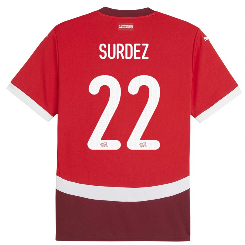 Danxen Bambino Maglia Svizzera Franck Surdez #22 Rosso Kit Gara Home 24-26 Maglietta