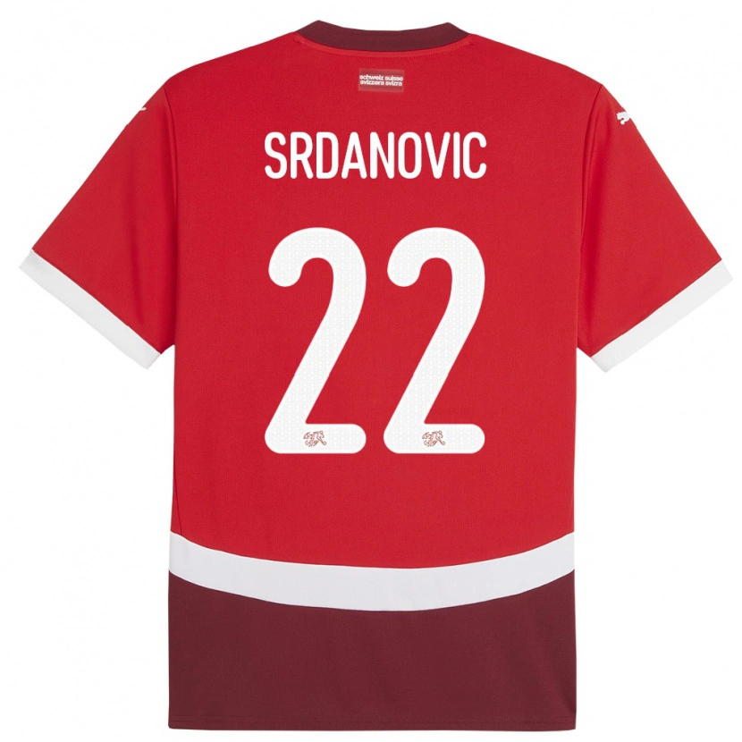 Danxen Bambino Maglia Svizzera Loun Srdanovic #22 Rosso Kit Gara Home 24-26 Maglietta