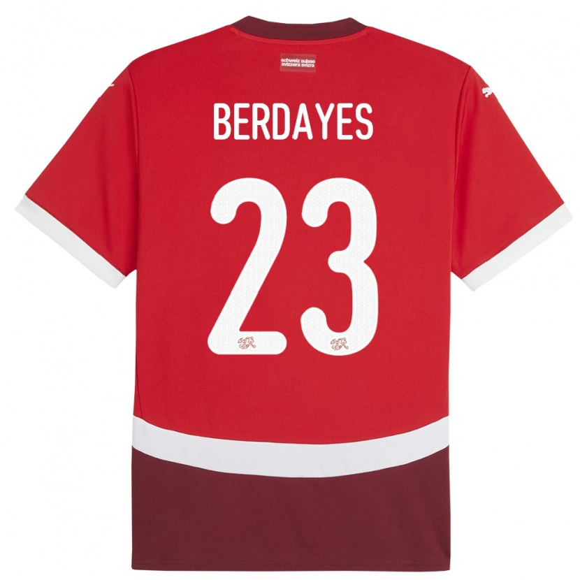 Danxen Bambino Maglia Svizzera Théo Berdayes #23 Rosso Kit Gara Home 24-26 Maglietta
