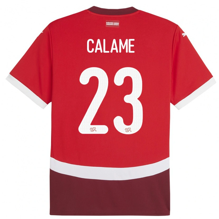 Danxen Bambino Maglia Svizzera Marouane Calame #23 Rosso Kit Gara Home 24-26 Maglietta