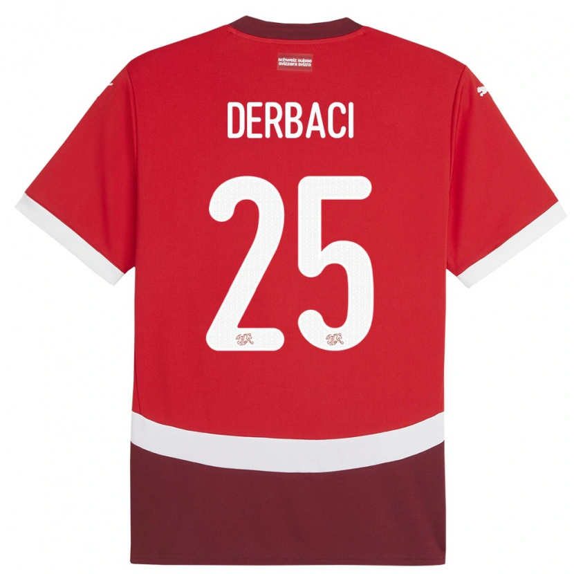 Danxen Bambino Maglia Svizzera Dorian Derbaci #25 Rosso Kit Gara Home 24-26 Maglietta