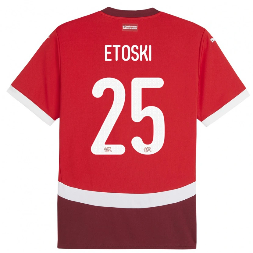 Danxen Bambino Maglia Svizzera Edin Etoski #25 Rosso Kit Gara Home 24-26 Maglietta