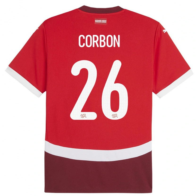 Danxen Bambino Maglia Svizzera Max Corbon #26 Rosso Kit Gara Home 24-26 Maglietta