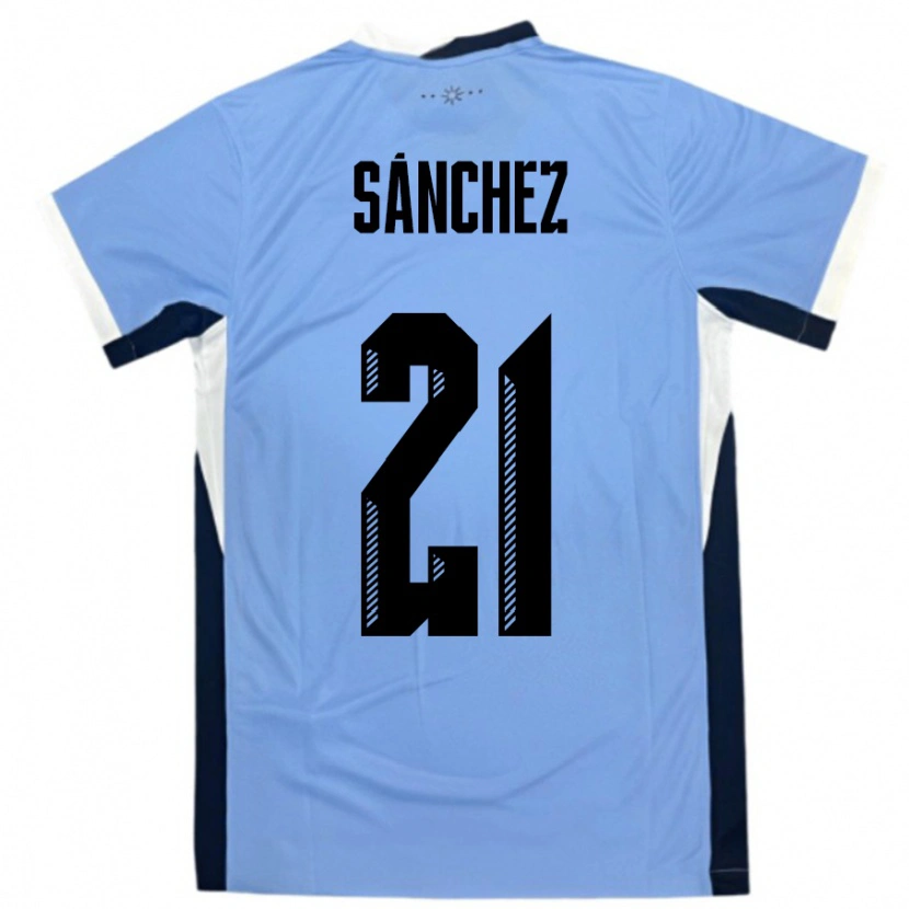 Danxen Bambino Maglia Uruguay Renzo Sánchez #21 Bianco Nero Kit Gara Home 24-26 Maglietta
