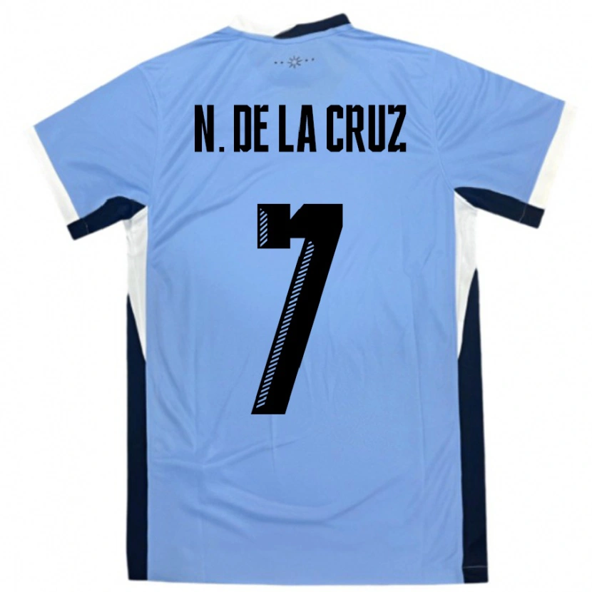Danxen Bambino Maglia Uruguay Nicolas De La Cruz #7 Bianco Nero Kit Gara Home 24-26 Maglietta