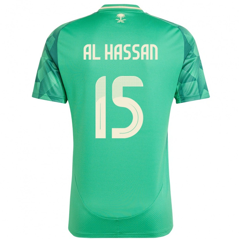 Danxen Bambino Maglia Arabia Saudita Ali Al Hassan #15 Verde Kit Gara Home 24-26 Maglietta