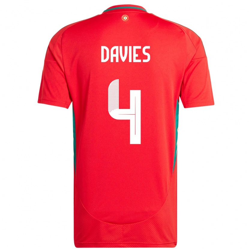 Danxen Bambino Maglia Galles Ben Davies #4 Rosso Kit Gara Home 24-26 Maglietta