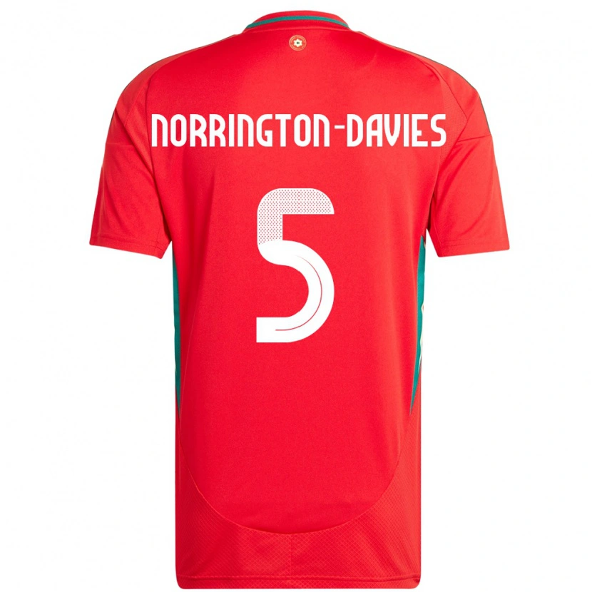 Danxen Bambino Maglia Galles Rhys Norrington-Davies #5 Rosso Kit Gara Home 24-26 Maglietta